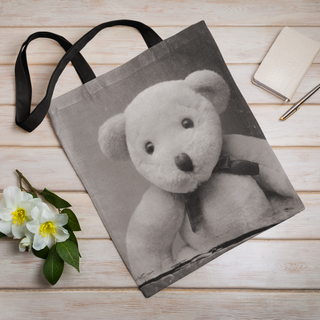 Lina vai kokvilnas auduma maisiņš «Vientuļais lācītis» | Kolekcija «Melnbalts»