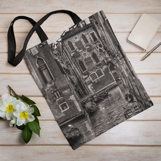 Lina vai kokvilnas auduma maisiņš «Kanāls Venēcijā» | Kolekcija «Melnbalts»