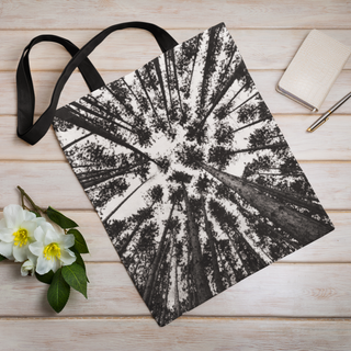 Lina vai kokvilnas auduma maisiņš «Koki, kas sniedzas debesīs» | Kolekcija «Melnbalts»