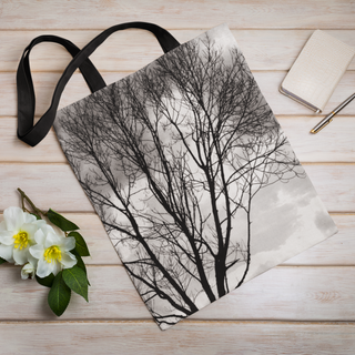 Lina vai kokvilnas auduma maisiņš «Koku zari» | Kolekcija «Melnbalts»