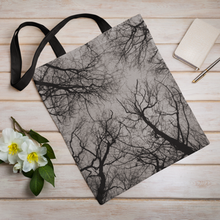 Lina vai kokvilnas auduma maisiņš «Tumšie koku zari» | Kolekcija «Melnbalts»