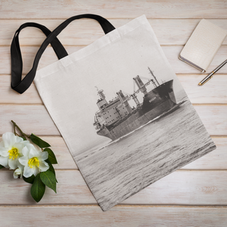Lina vai kokvilnas auduma maisiņš «Kuģis miglainā dienā» | Kolekcija «Melnbalts»