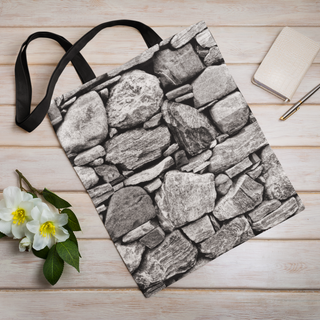 Lina vai kokvilnas auduma maisiņš «Akmeņu siena» | Kolekcija «Melnbalts»