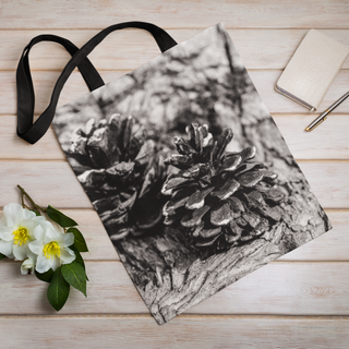 Lina vai kokvilnas auduma maisiņš «Čiekuri» | Kolekcija «Melnbalts»