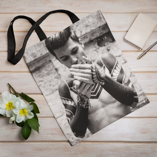 Lina vai kokvilnas auduma maisiņš «Tetovēts vīrietis» | Kolekcija «Melnbalts»