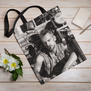 Lina vai kokvilnas auduma maisiņš «Motociklists» | Kolekcija «Melnbalts»