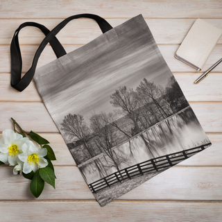 Lina vai kokvilnas auduma maisiņš «Koku atspulgs ūdenī» | Kolekcija «Melnbalts»