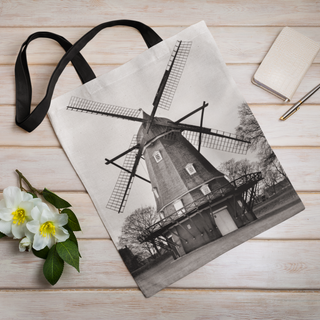 Lina vai kokvilnas auduma maisiņš «Vējdzirnavas» | Kolekcija «Melnbalts»