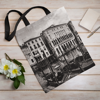 Lina vai kokvilnas auduma maisiņš «Gondolas Venēcijā» | Kolekcija «Melnbalts»