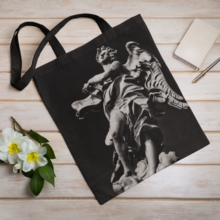 Lina vai kokvilnas auduma maisiņš «Eņģeļa statuja» | Kolekcija «Melnbalts»