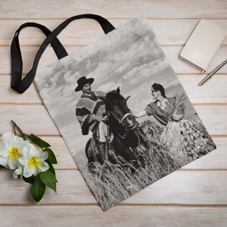 Lina vai kokvilnas auduma maisiņš «Pāris ar zirgu» | Kolekcija «Melnbalts»