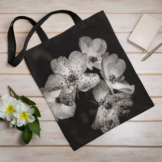 Lina vai kokvilnas auduma maisiņš «Melnbaltie ziedi» | Kolekcija «Melnbalts»