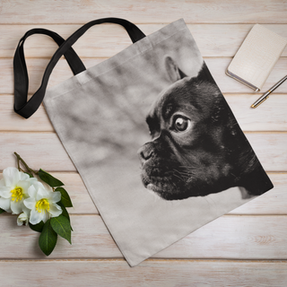 Lina vai kokvilnas auduma maisiņš «Franču buldogs» | Kolekcija «Melnbalts»