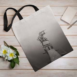 Lina vai kokvilnas auduma maisiņš «Saplīsusi laipa» | Kolekcija «Melnbalts»