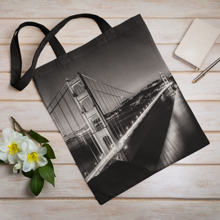 Lina vai kokvilnas auduma maisiņš «Zelta vārtu tilts Sanfrancisko» | Kolekcija «Melnbalts»