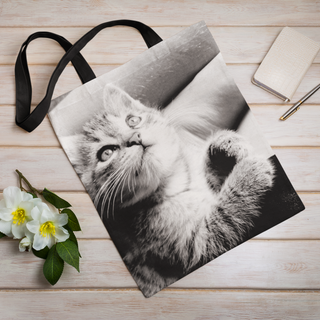 Lina vai kokvilnas auduma maisiņš «Kaķēns» | Kolekcija «Melnbalts»