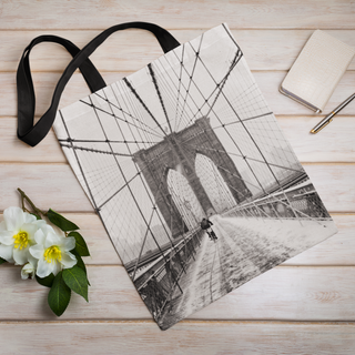 Lina vai kokvilnas auduma maisiņš «Bruklinas tilts» | Kolekcija «Melnbalts»