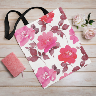 Lina vai kokvilnas auduma maisiņš «Rozā un bordo ziedi» | Kolekcija «Aquarello»