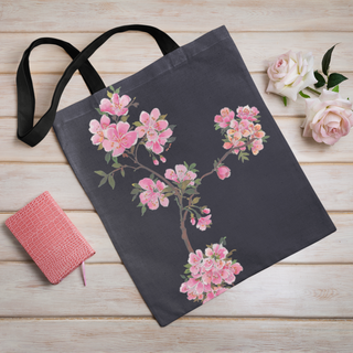 Lina vai kokvilnas auduma maisiņš «Ķiršu zars uz melna fona» | Kolekcija «Aquarello»