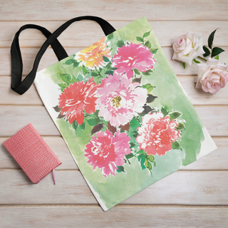 Lina vai kokvilnas auduma maisiņš «Rudens ziedi uz zaļa fona» | Kolekcija «Aquarello»