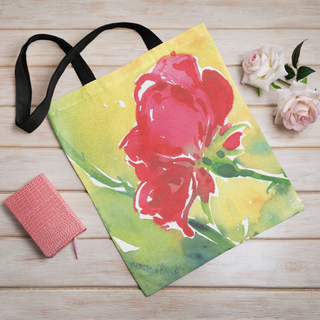 Lina vai kokvilnas auduma maisiņš «Sarkana zieda akvareļu glezna» | Kolekcija «Aquarello»