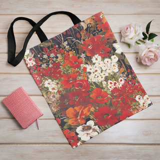 Lina vai kokvilnas auduma maisiņš «Sarkanie un baltie ziedi» | Kolekcija «Aquarello»