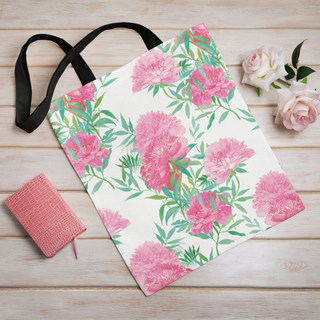 Lina vai kokvilnas auduma maisiņš «Rozā ziedi uz balta fona» | Kolekcija «Aquarello»