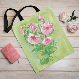 Lina vai kokvilnas auduma maisiņš «Maigi rozā ziedi ar zaļām lapā» | Kolekcija «Aquarello»