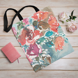 Lina vai kokvilnas auduma maisiņš «Izteiksmīgas akvareļu rozes» | Kolekcija «Aquarello»