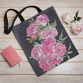 Lina vai kokvilnas auduma maisiņš «Krizantēmas uz melna fona» | Kolekcija «Aquarello»