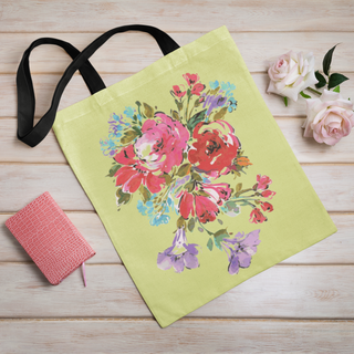 Lina vai kokvilnas auduma maisiņš «Akvareļu ziedi uz zaļa fona» | Kolekcija «Aquarello»