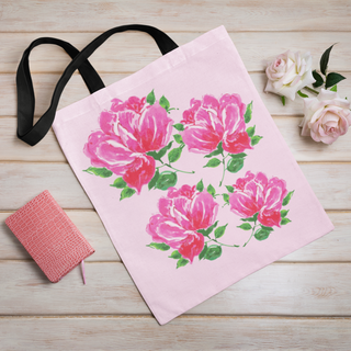 Lina vai kokvilnas auduma maisiņš «Četri rozā ziedi» | Kolekcija «Aquarello»