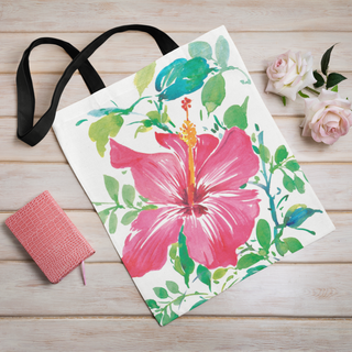 Lina vai kokvilnas auduma maisiņš «Skaistais Hibisks» | Kolekcija «Aquarello»