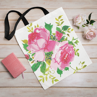 Lina vai kokvilnas auduma maisiņš «Akvareļu rozā rozes» | Kolekcija «Aquarello»