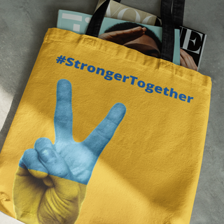 Lina vai kokvilnas auduma maisiņš «#StrongerTogether» | kolekcija «Par Ukrainu»