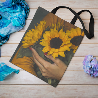 Lina vai kokvilnas auduma maisiņš «Saulespuķes manās plaukstās» | Kolekcija «Saulespuķu dārzi»