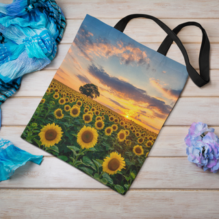 Lina vai kokvilnas auduma maisiņš «Saulespuķes saulrietā» | Kolekcija «Saulespuķu dārzi»