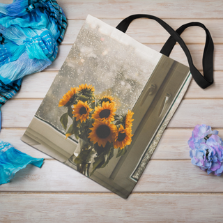 Lina vai kokvilnas auduma maisiņš «Saulespuķes logā» | Kolekcija «Saulespuķu dārzi»