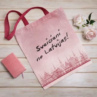 Lina vai kokvilnas auduma maisiņš «Sveicieni no mājām!»