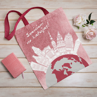 Lina vai kokvilnas auduma maisiņš «Sveicieni no Latvijas!»