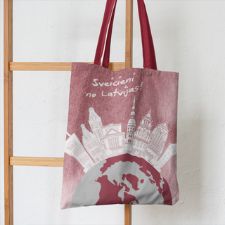 Lina vai kokvilnas auduma maisiņš «Sveicieni no Latvijas!»