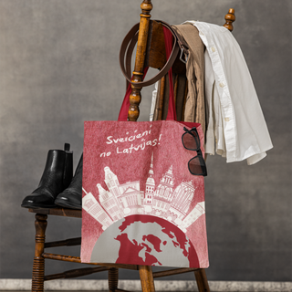Lina vai kokvilnas auduma maisiņš «Sveicieni no Latvijas!»